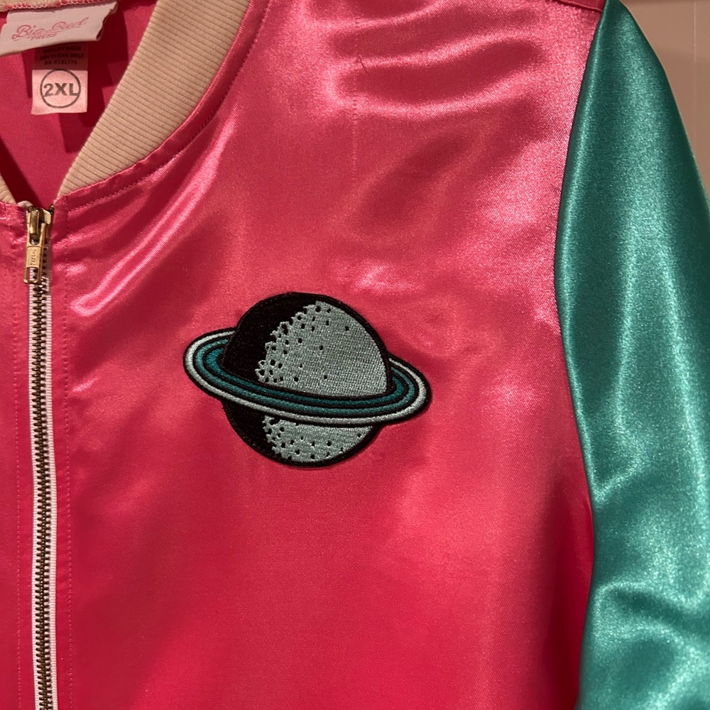 Big Bud Press Pink and Green Varsity Jacket with Emblem - Picture 4 of 9
